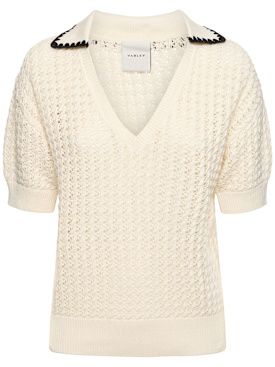 Varley: Monte V-neck cotton knit polo - Egret - women_0 | Luisa Via Roma