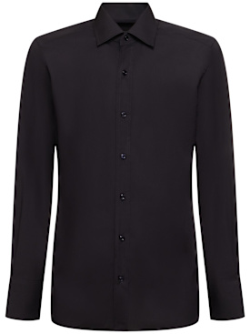 Tom Ford: Cotton poplin slim fit shirt - Black - men_0 | Luisa Via Roma