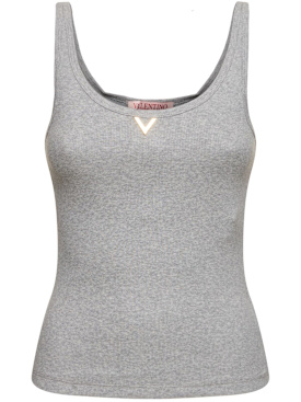 Valentino: Ribbed jersey logo tank top - Grey - women_0 | Luisa Via Roma