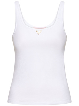 Valentino: Ribbed jersey logo tank top - White - women_0 | Luisa Via Roma