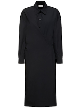 Lemaire: Heavy poplin twisted midi shirt dress - Black - women_0 | Luisa Via Roma