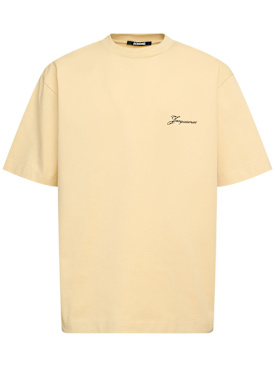 Jacquemus: Le t-shirt halteres cotton t-shirt - Beige - men_0 | Luisa Via Roma