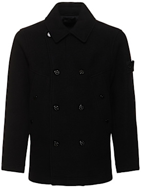 Stone Island: Ghost cashmere blend peacoat - Black - men_0 | Luisa Via Roma