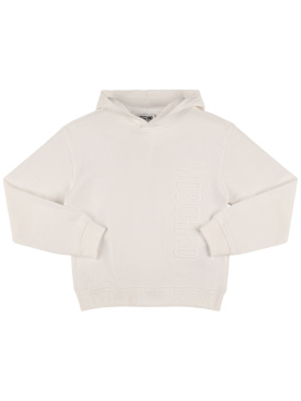 Moschino: Sudadera de algodón con capucha y logo - Blanco - kids-boys_0 | Luisa Via Roma