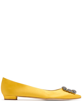 Manolo Blahnik: 10mm Hangisi silk blend satin flats - Yellow - women_0 | Luisa Via Roma