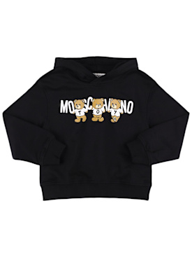 Moschino: Sweat-shirt en coton à capuche - Noir - kids-boys_0 | Luisa Via Roma