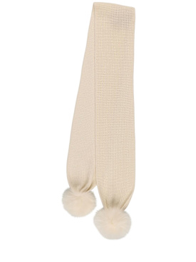 Yves Salomon Enfant: Cashmere knit scarf w/fur - Light Beige - kids-girls_0 | Luisa Via Roma