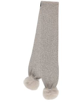 Yves Salomon Enfant: Cashmere knit scarf w/fur - Light Grey - kids-girls_0 | Luisa Via Roma