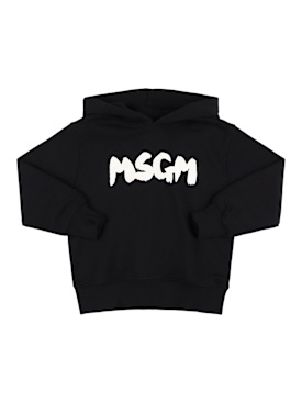 MSGM: Printed cotton sweatshirt hoodie - Black - kids-girls_0 | Luisa Via Roma