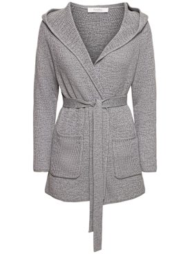 Max Mara: Finezza belted wool knit short coat - Grey - women_0 | Luisa Via Roma