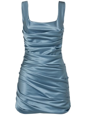 Giuseppe Di Morabito: Vestito in raso di seta drappeggiato - Celeste - women_0 | Luisa Via Roma