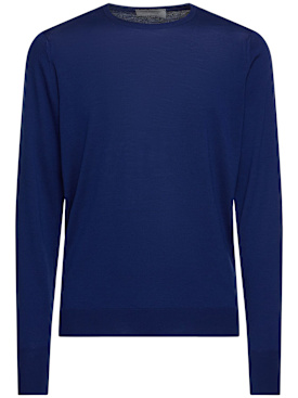 John Smedley: Marcus extrafine wool knit crew sweater - Blue - men_0 | Luisa Via Roma