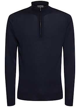 John Smedley: Barrow extrafine wool knit sweater - Blue - men_0 | Luisa Via Roma