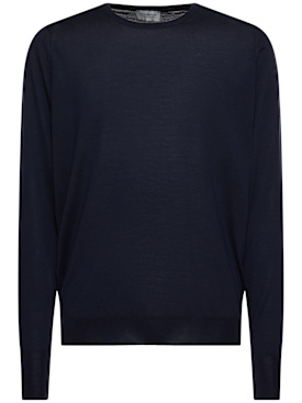 John Smedley: Marcus extrafine wool knit crew sweater - Blue - men_0 | Luisa Via Roma