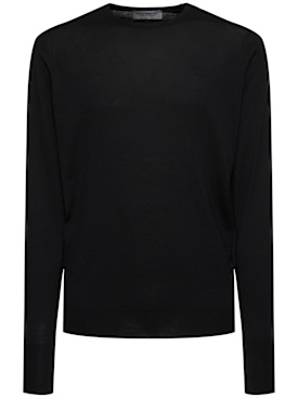 John Smedley: Marcus extrafine wool knit crew sweater - Black - men_0 | Luisa Via Roma