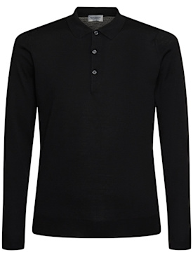 John Smedley: Belper超精细羊毛针织POLO衫 - 黑色 - men_0 | Luisa Via Roma