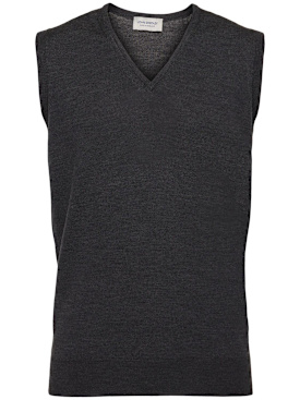 John Smedley: Gilet en maille de laine ultra-fine Hadfield - Noir/Gris - men_0 | Luisa Via Roma