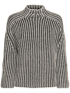 ASPESI: Mock neck wool blend knit sweater - Black - women_0 | Luisa Via Roma