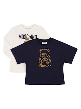 Moschino: Set of 2 cotton jersey t-shirts - Blue/White - kids-girls_0 | Luisa Via Roma