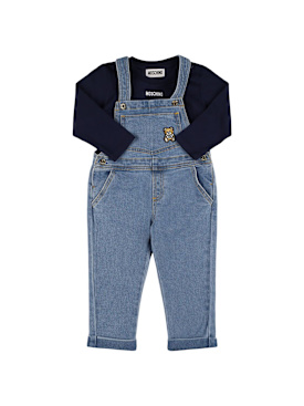 Moschino: Cotton t-shirt & overalls - Blue/Dark Blue - kids-boys_0 | Luisa Via Roma