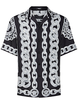 Versace: Medusa chain print silk shirt - Black/Silver - men_0 | Luisa Via Roma