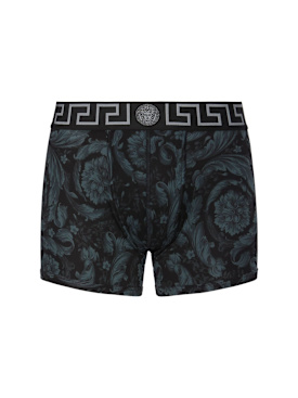 Versace: Barocco print cotton blend boxer briefs - Black/Grey - men_0 | Luisa Via Roma