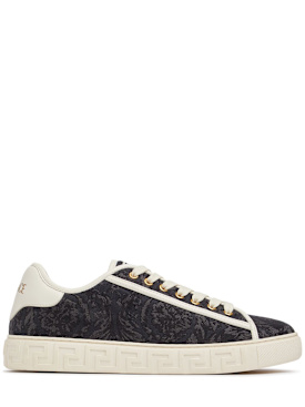 Versace: Barocco cotton sneakers - Black - men_0 | Luisa Via Roma