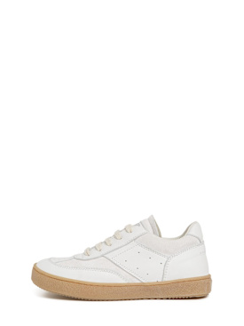 MM6 Maison Margiela: Logo print leather lace-up sneakers - White - kids-boys_0 | Luisa Via Roma