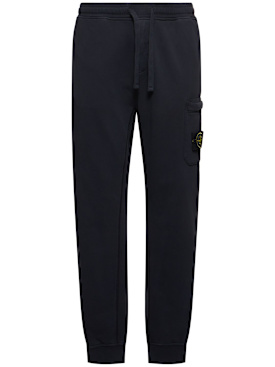 Stone Island: Pantalones deportivos de algodón - Azul Marino - men_0 | Luisa Via Roma