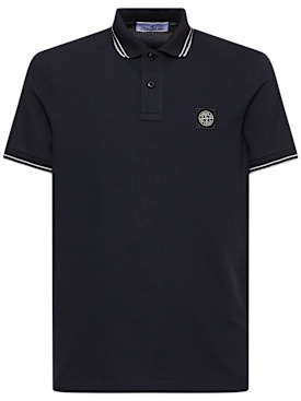Stone Island: Polo de algodón - Azul Marino - men_0 | Luisa Via Roma