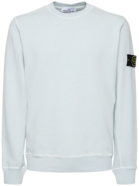 Stone Island: Crewneck cotton sweatshirt - Sky Blue - men_0 | Luisa Via Roma