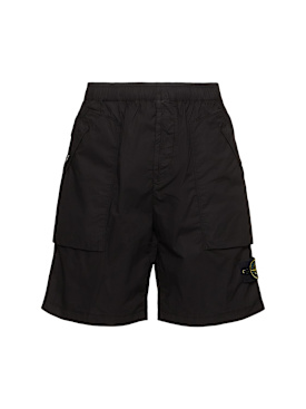 Stone Island: Cotton blend logo patch shorts - Black - men_0 | Luisa Via Roma