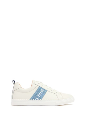 Chloé: Leather sneakers w/logo - White/Blue - kids-girls_0 | Luisa Via Roma