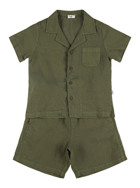 Il Gufo: Linen shirt&shorts - Dark Green - kids-boys_0 | Luisa Via Roma