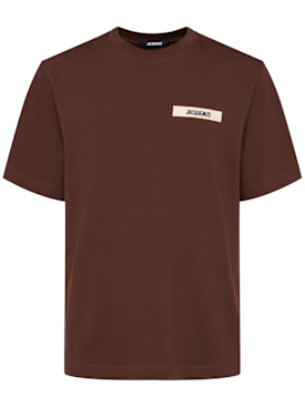 Jacquemus: Le T-Shirt Gros Grain cotton t-shirt - Dark Brown - men_0 | Luisa Via Roma