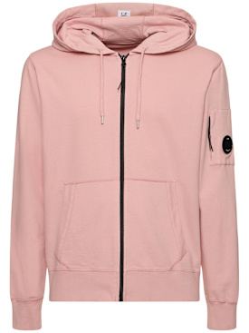 C.P. Company: Light fleece full zip hooded sweatshirt - Misty Rose - men_0 | Luisa Via Roma