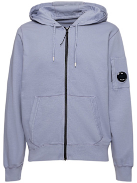 C.P. Company: Light fleece full zip hooded sweatshirt - Lavender Violet - men_0 | Luisa Via Roma