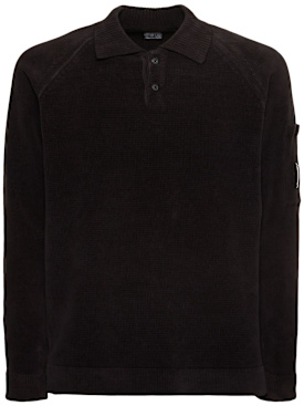 C.P. Company: Chenille cotton knit polo shirt - Black - men_0 | Luisa Via Roma