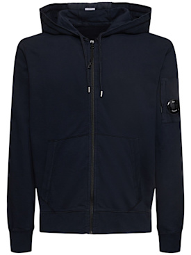 C.P. Company: Light fleece full zip hooded sweatshirt - Total Eclipse - men_0 | Luisa Via Roma
