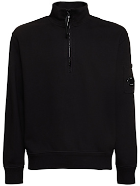 C.P. Company: Diagonal fleece half zip sweatshirt - Black - men_0 | Luisa Via Roma