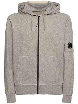 C.P. Company: Light fleece full zip hooded sweatshirt - Greystone Melan - men_0 | Luisa Via Roma