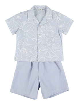 Il Gufo: Printed shirt & cotton blend shorts - Light Blue - kids-boys_0 | Luisa Via Roma