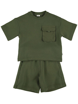 Il Gufo: Cotton jersey t- shirt & shorts - Dark Green - kids-boys_0 | Luisa Via Roma