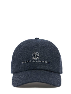 Brunello Cucinelli: Logo wool flannel baseball cap - Black - men_0 | Luisa Via Roma