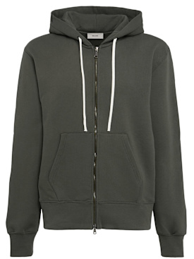 The Core: Full-zip cotton sweatshirt hoodie - Military Green - men_0 | Luisa Via Roma