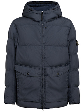 Stone Island: Kurze Daunenjacke aus Nylon - Dunkelblau - men_0 | Luisa Via Roma