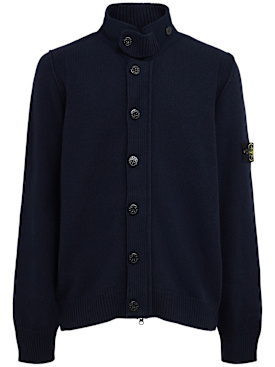 Stone Island: Cardigan aus Wollmischung - Dunkelblau - men_0 | Luisa Via Roma