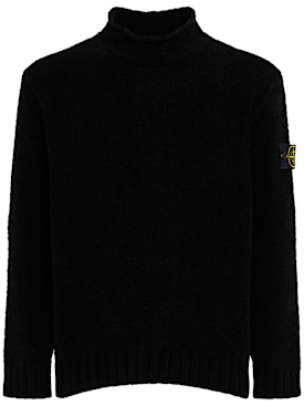Stone Island: Strickpullover aus Baumwollchenille - Schwarz - men_0 | Luisa Via Roma