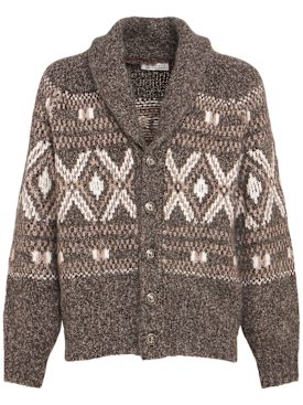 Brunello Cucinelli: Cárdigan de alpaca jacquard - Moro - men_0 | Luisa Via Roma