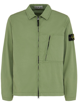 Stone Island: Stretch cotton twill shirt - Sage - men_0 | Luisa Via Roma